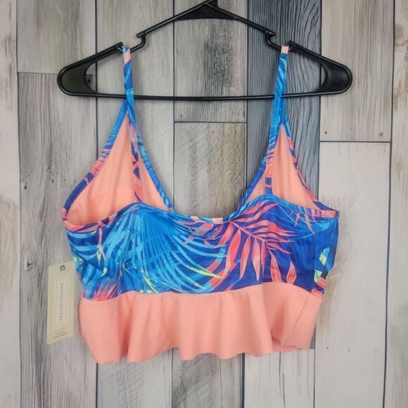 Payton and Parker Blue Pink Ruffled Swimsuit Top Size Large - Picture 4 of 4